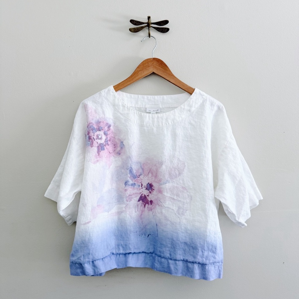 J Jill Linen Watercolor Floral Boxy Semi Cropped Shirt Oversized XS